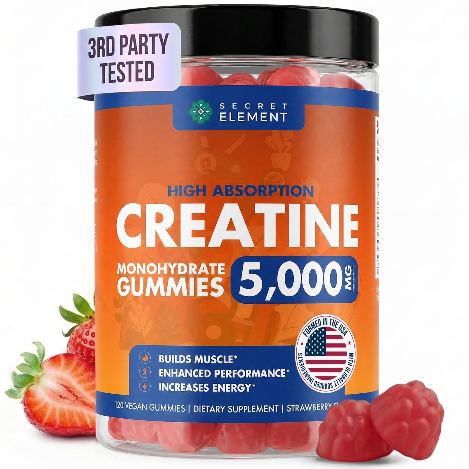 Secret Element Creatine Monohydrate Gummies 5000 Mg Per Serving Sugar Vegan