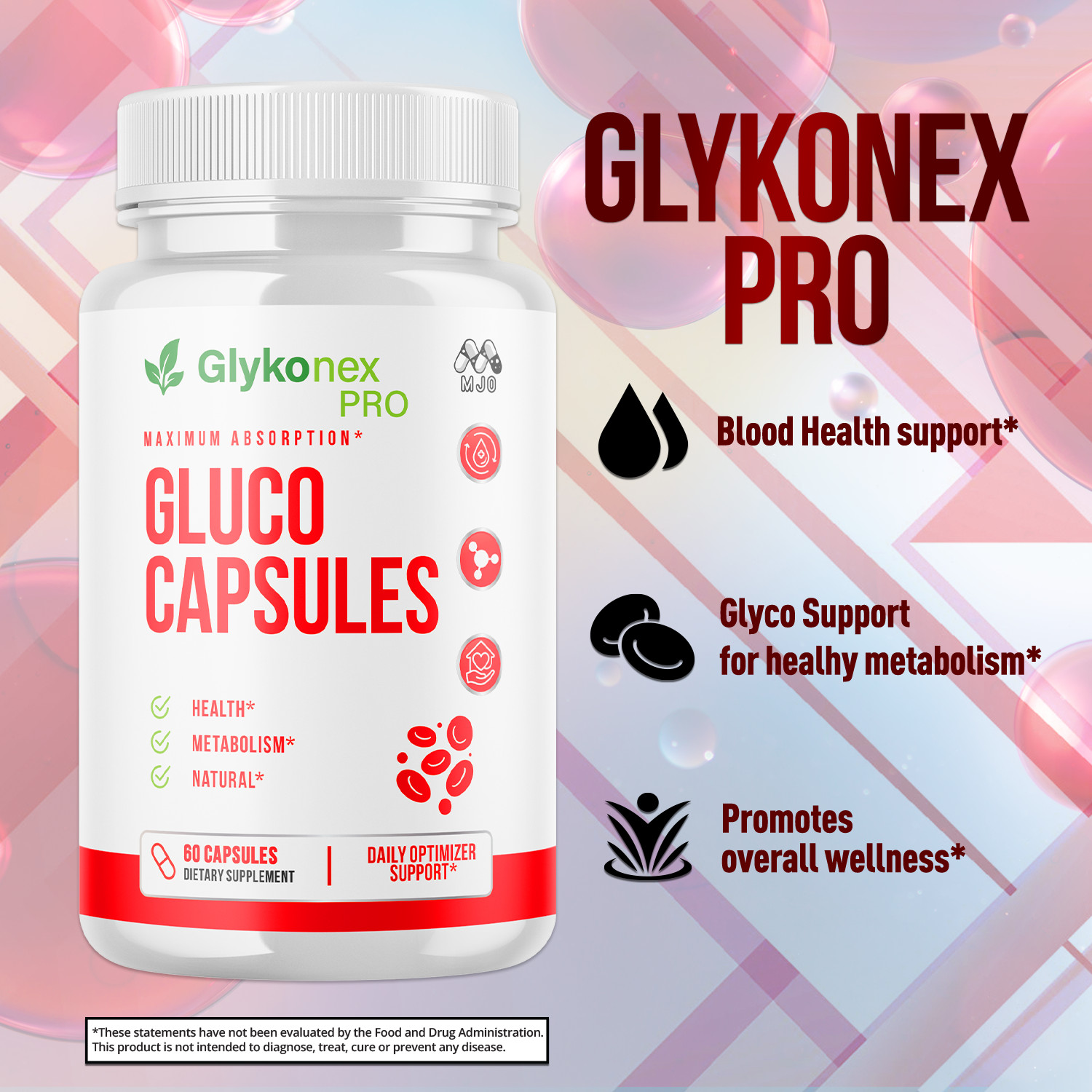 (1 Pack) Glykonex Pro Advanced Support Blood Supplement GlykonexPro 60 Capsules