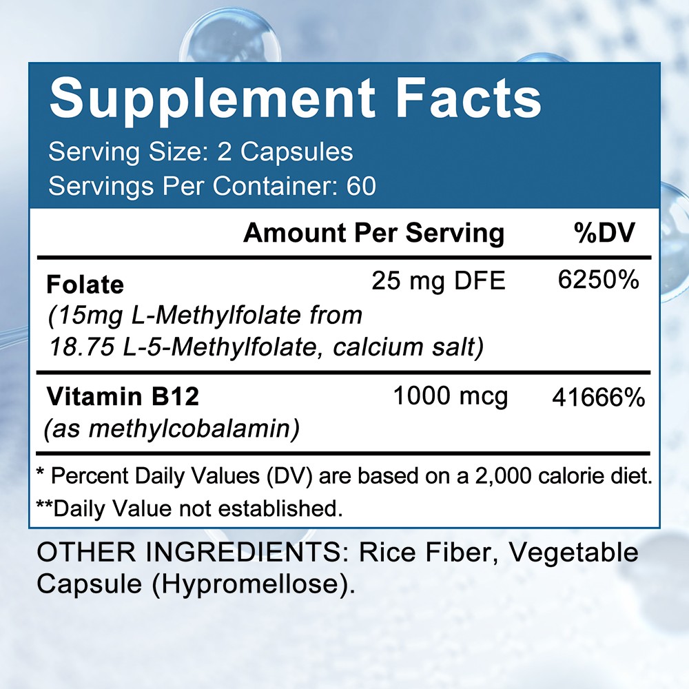StressXcel L-Methylfolate 5-MTHF 15 mg Active B9 Plus Methyl B12 120 Servings