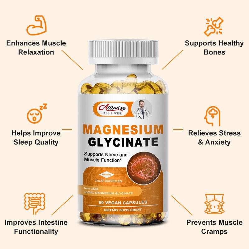 Magnesium Glycinate 400mg – 120 Capsules For Sleep, Stress Relief Support Bone