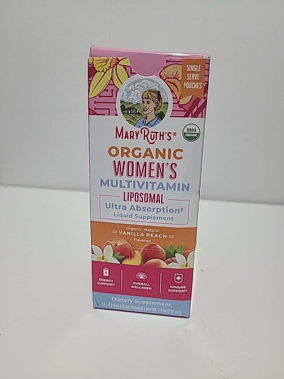Mary Ruth’s Women’s Liposomal Vanilla Peach Liquid Multivitamins 14 Days Supply.