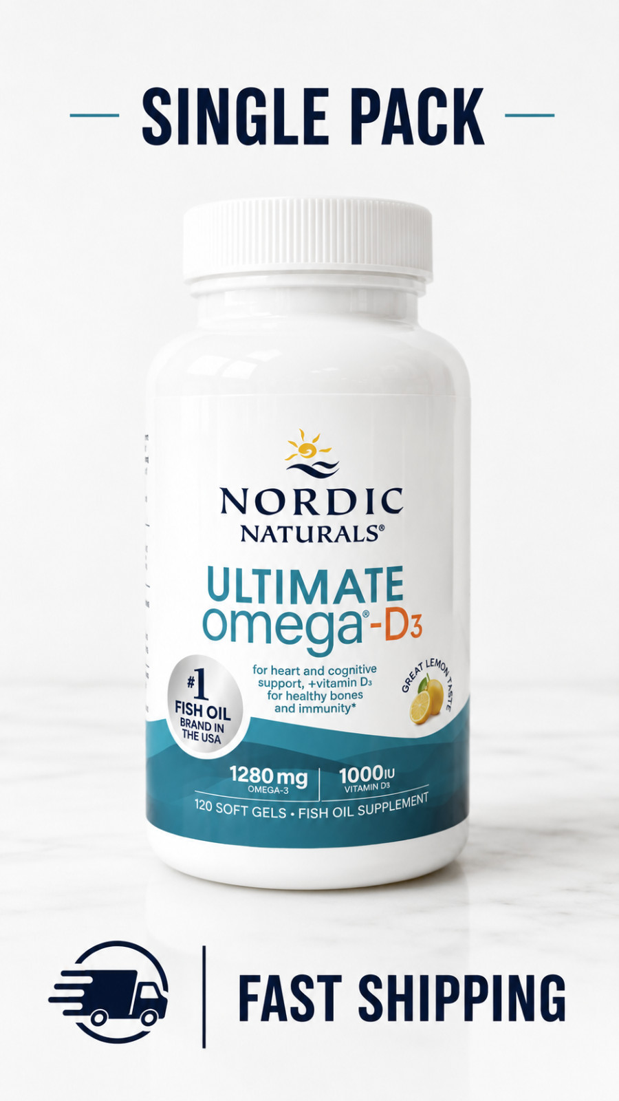 Nordic Naturals Ultimate Omega-D3 Softgels, Lemon,1280 mg, Fish Oil 120 Ct New..