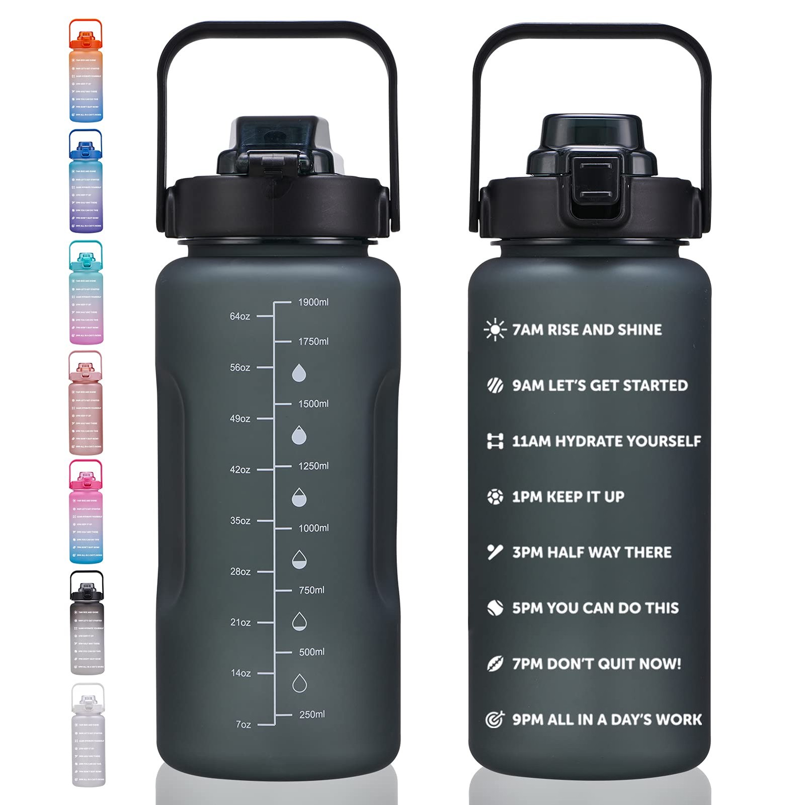 ST-YIBEN 64oz Large Motivational Water Bottle 64 Ounces, 64oz-Matte: Power