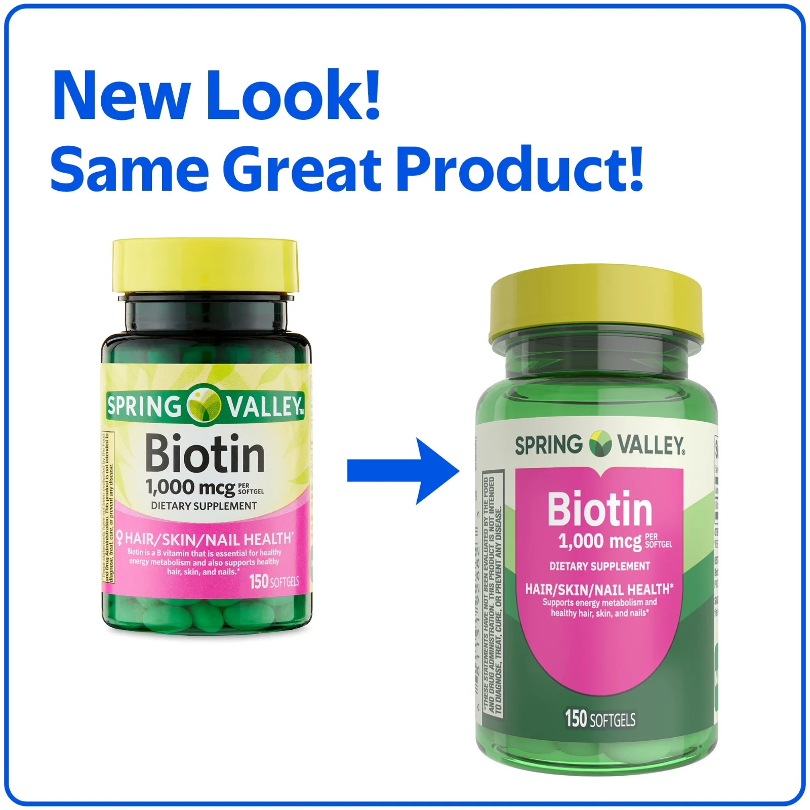 Spring Valley Biotin 1000 mcg Softgels, Hair Skin & Nails Support, 150 Ct