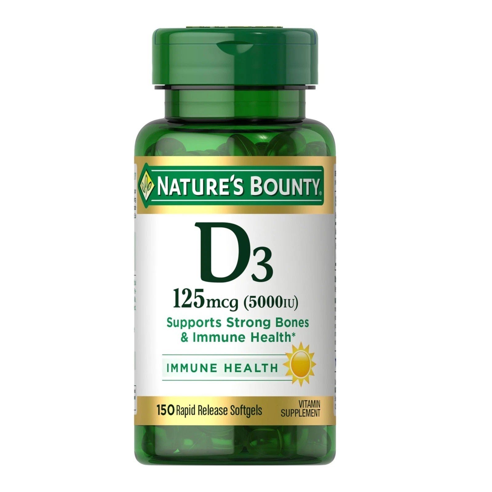 Nature’s Bounty Vitamin D3 5000 IU Softgels, Rapid Release, Immune 150 Count