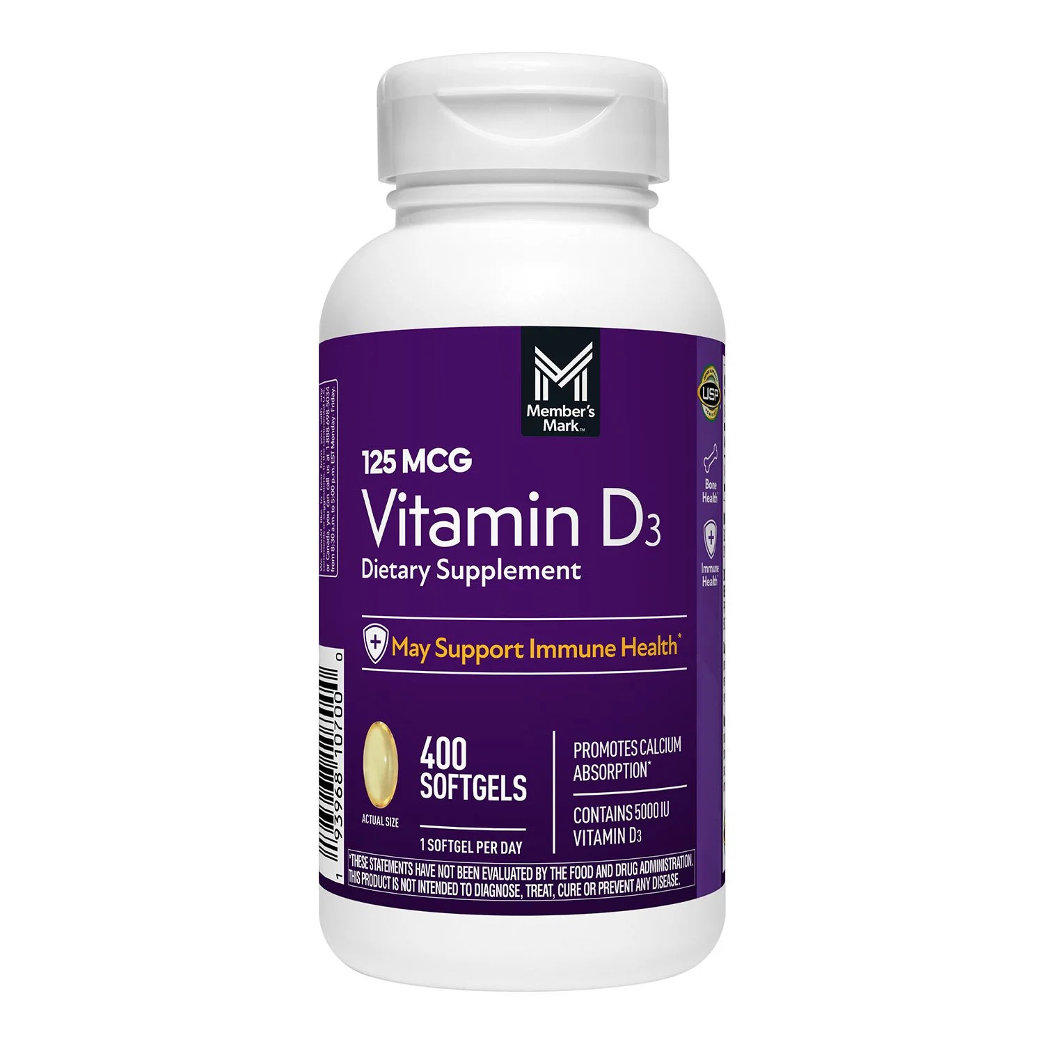Vitamin D3 Softgels 5000 IU, 125 mcg, 400 count — Immune Health Support