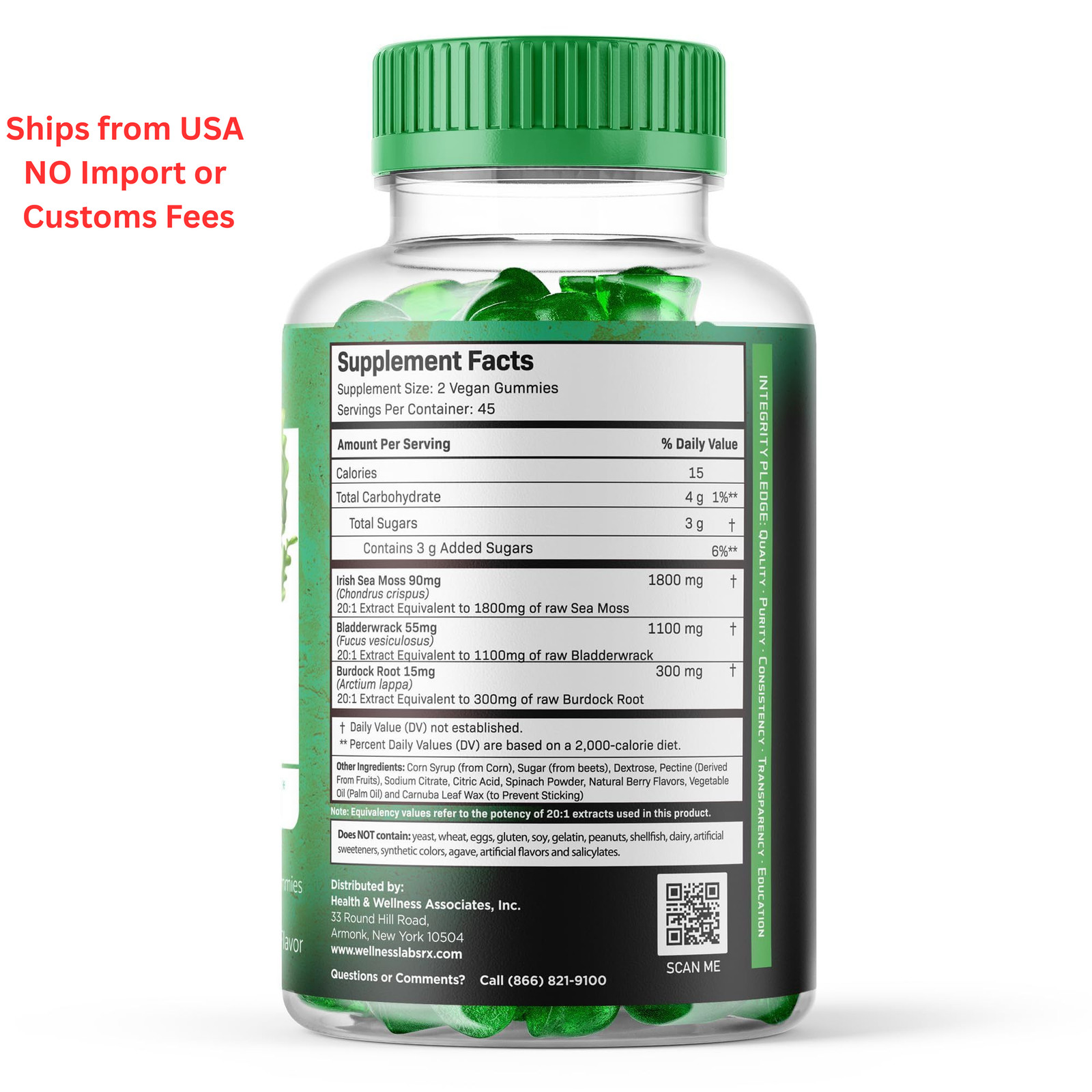 WELLNESS LABSRX Sea Moss Gummies, 3200mg Irish 90 Count (Pack of 1)