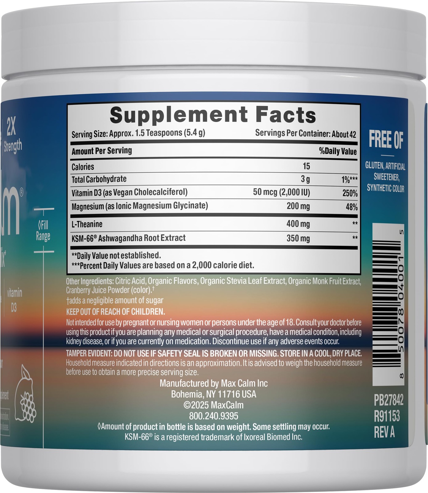 Max Calm Relaxing Drink Mix | Raspberry-Lemonade Flavor | Magnesium 8
