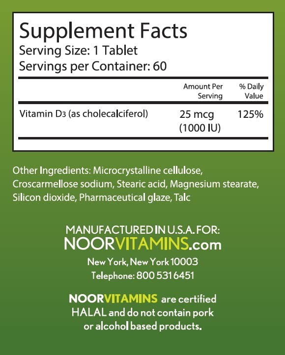 Halal Vitamin D, Halal Vitamin D3, 1000 IU Tablets, Supports Bone, Immune & H…