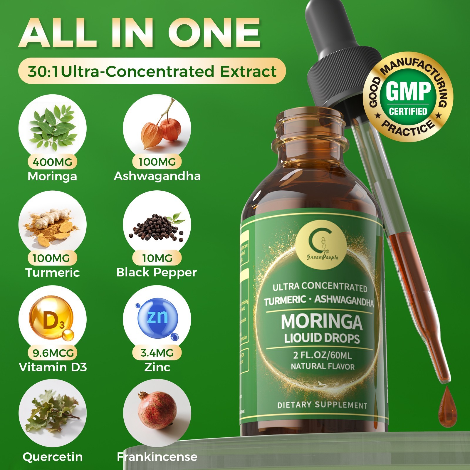 Liposomal Moringa Drops Vegan Liquid Supplement for Energy, Immunity & Skin