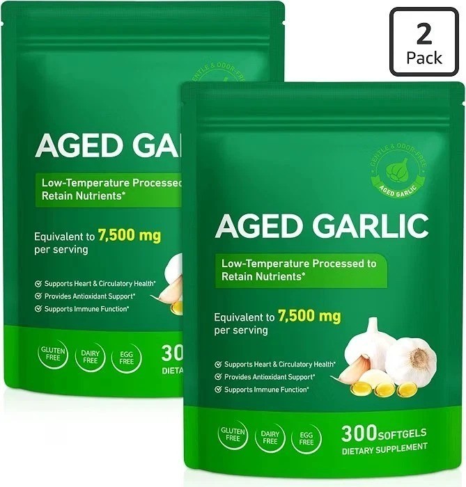 2 Pack Best Aged Garlic Extract, 300 Softgels, 7500mg Odorless | Heart & Immune