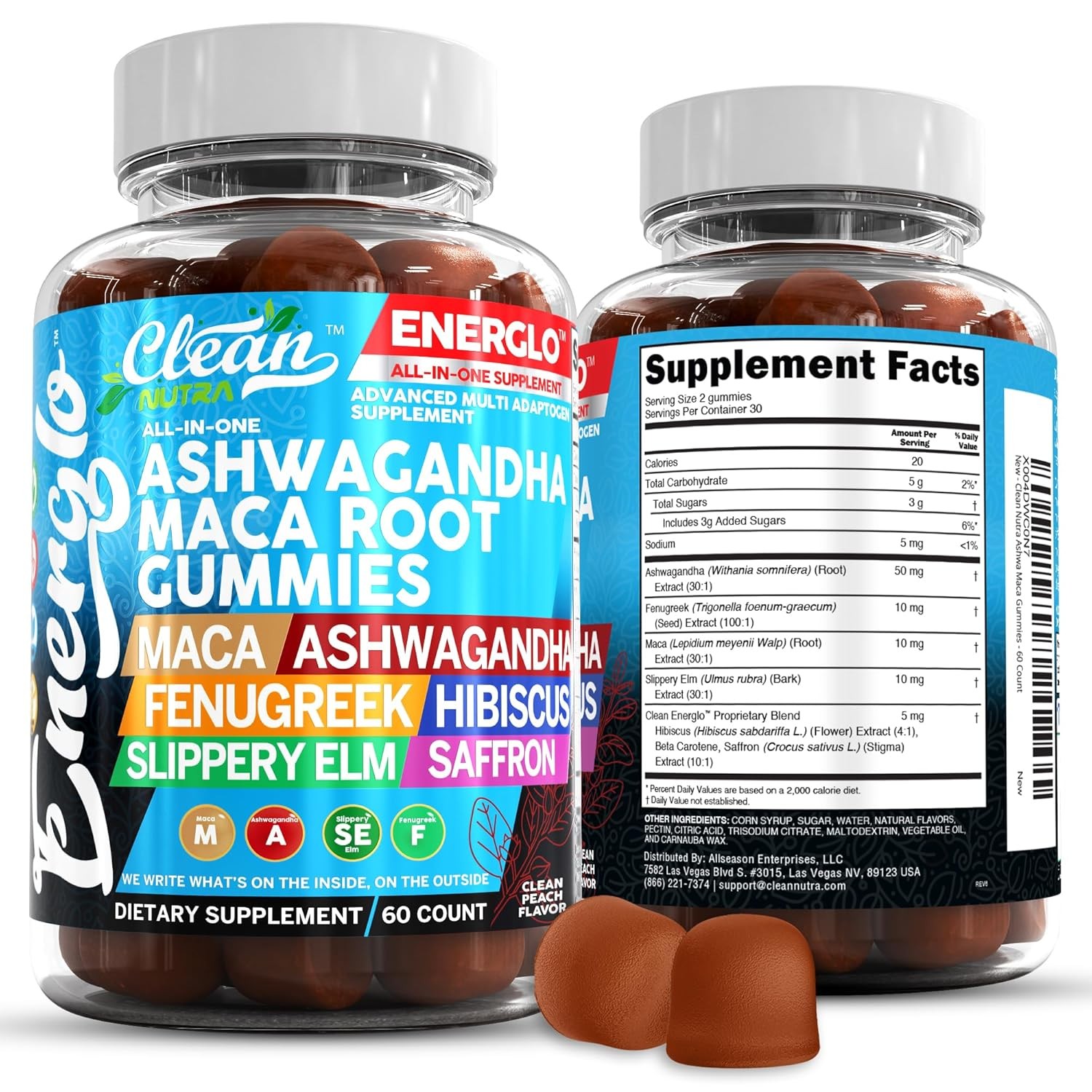 Ashwagandha Maca Root Fenugreek Gummies with Hibiscus Slippery Elm Saffron