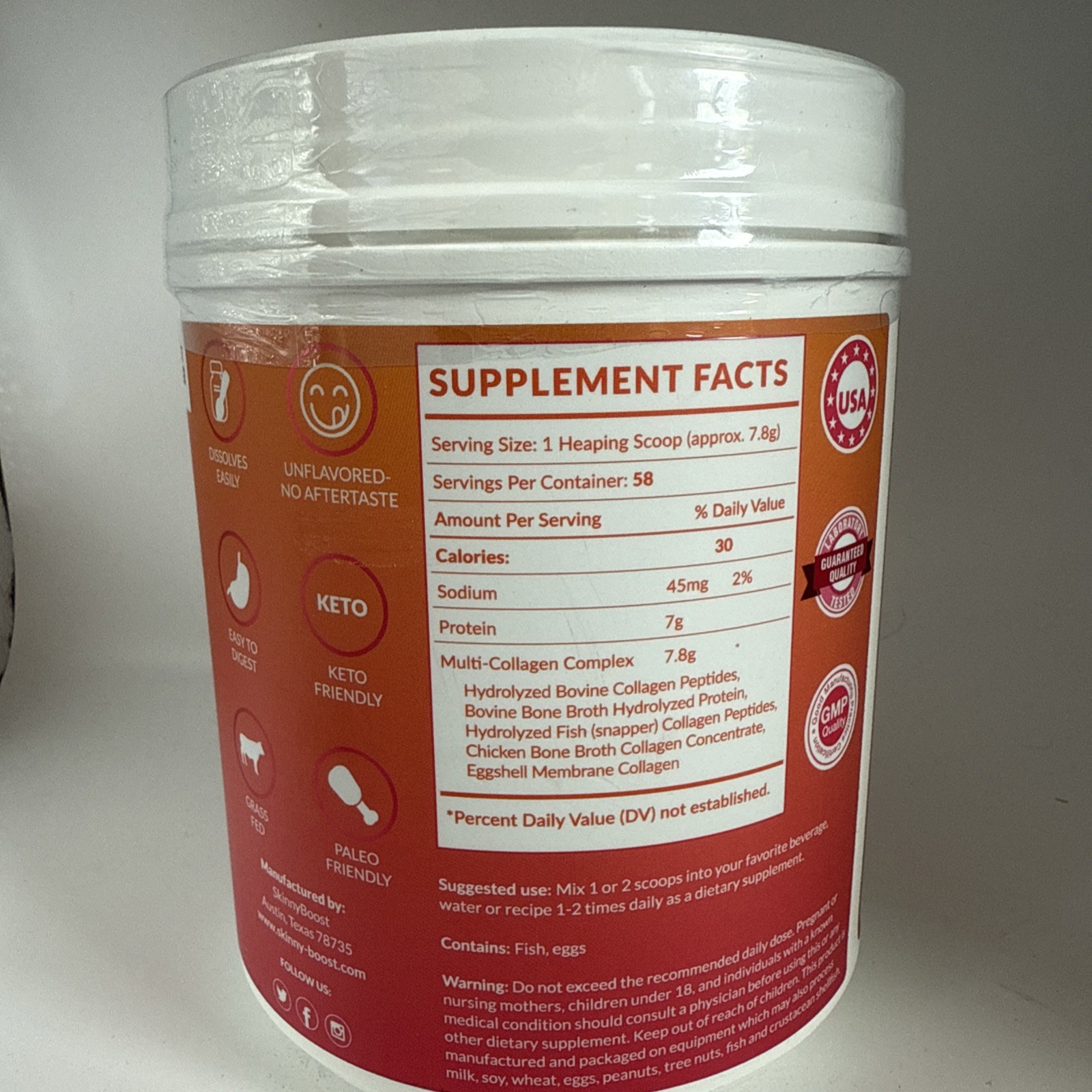Skinny Boost Youth Boost Multi Collagen Peptides Powder Supplement 16 Oz – 07/26