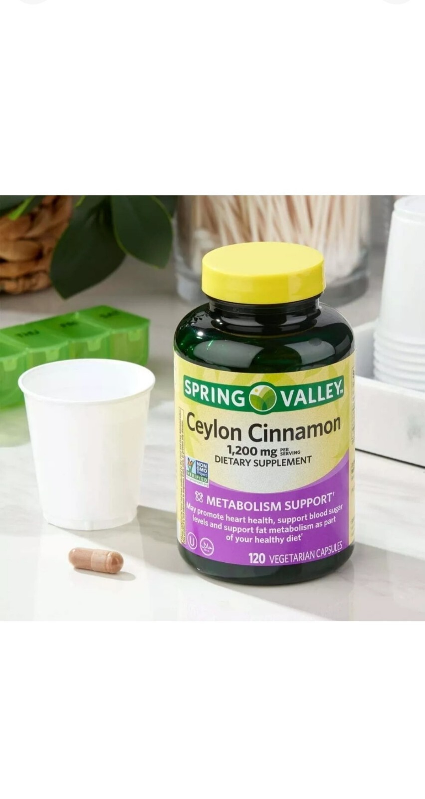Ceylon Cinnamon Supplement Pills, 1200 mg / 120 Vegetarian Capsules Exp:01/2026