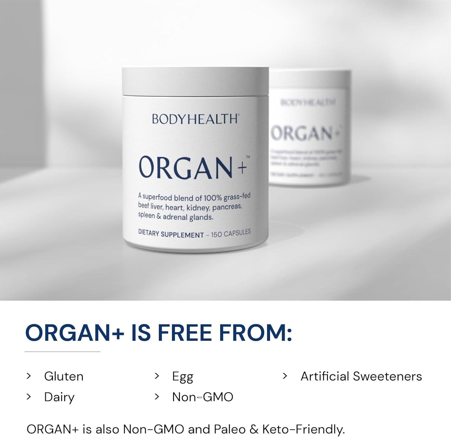 BodyHealth Organ+ Grass-Fed Glandular Organ Complex Superfood Blend 150 Capsules