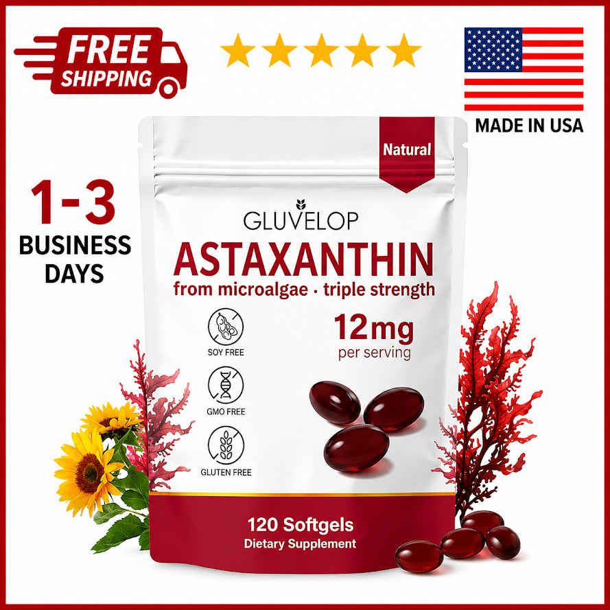 Astaxanthin 12mg 120 Softgels, 4 Month Supply,Triple Strength,Non-GMO,Eye Health