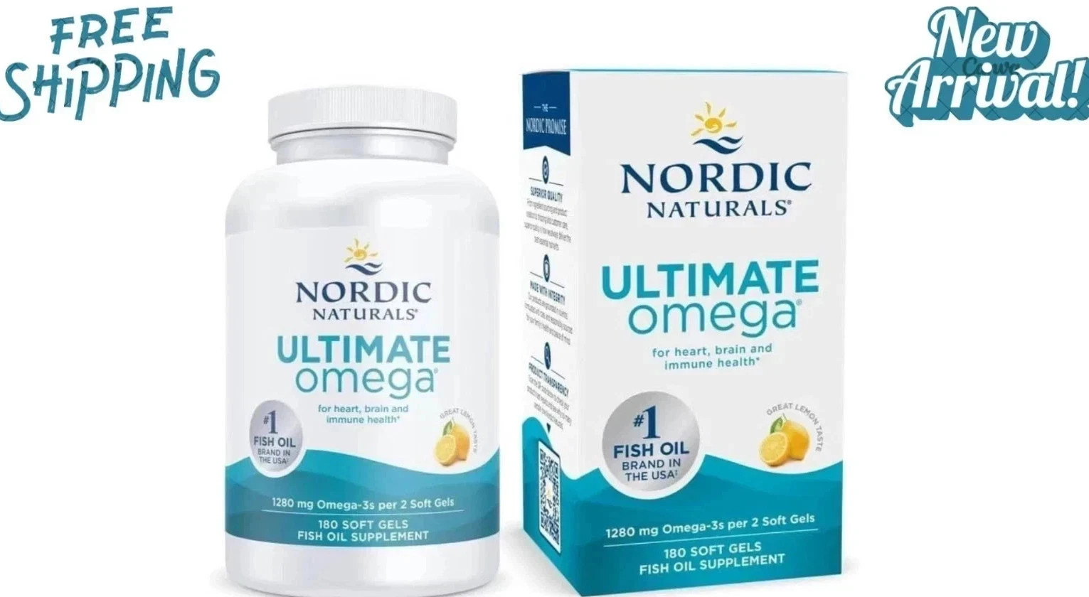 Nordic Naturals Ultimate Omega Lemon Flavour 1280 mg 180 Soft Gels EXP 03/2028