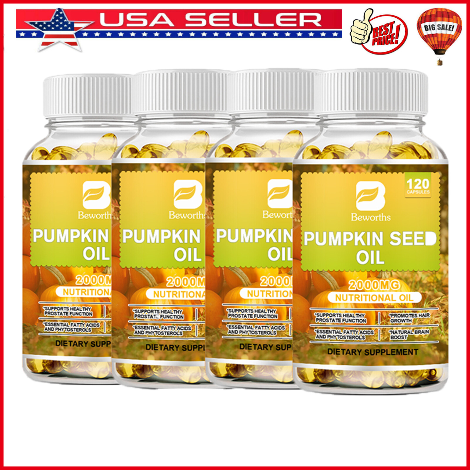 1/2/4 Bottles Pumpkin Seed Oil Capsules 2000mg Nutrional Oil, Brain Boost