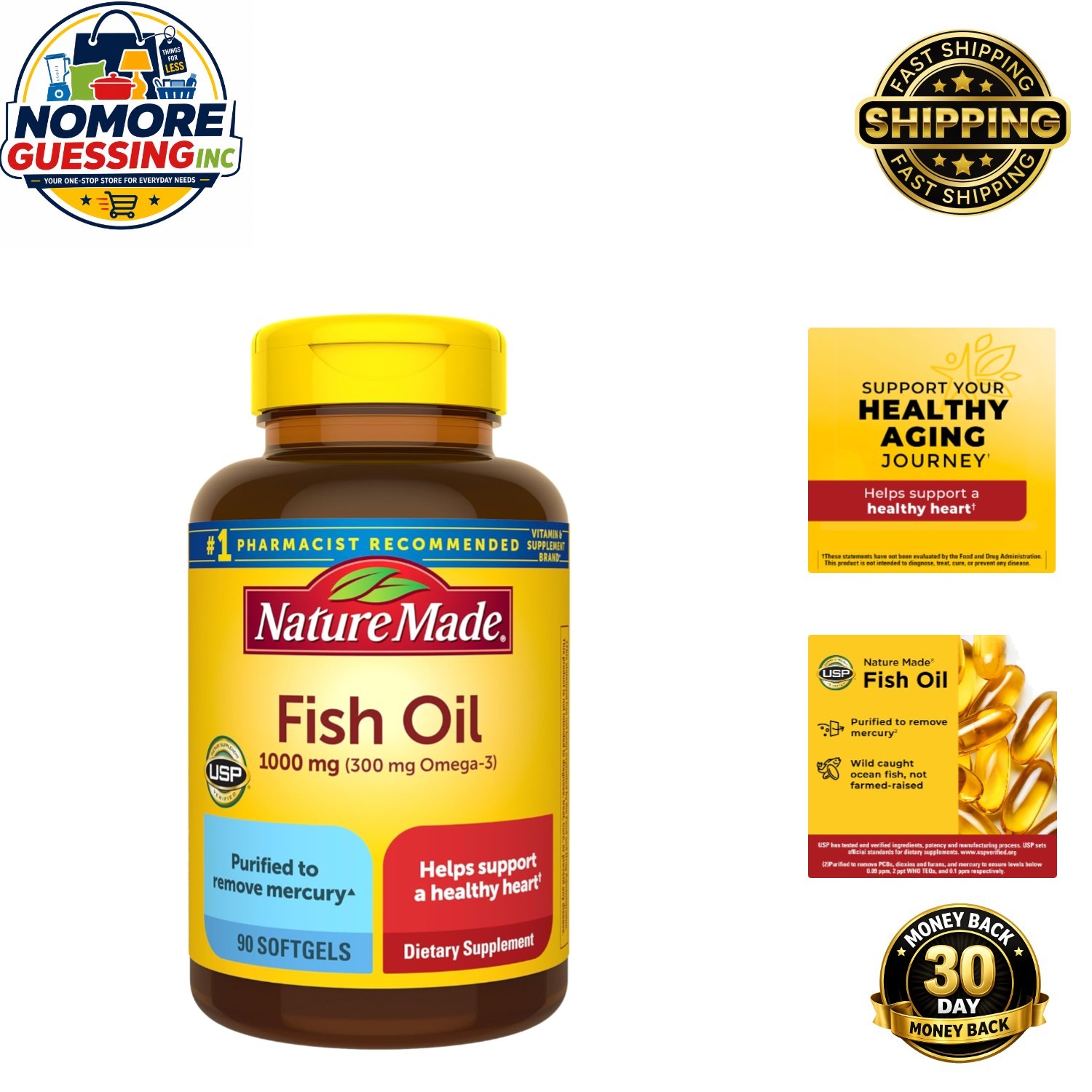 Purified Omega 3 Fish Oil Softgels – 90 Count for Healthy Heart Support