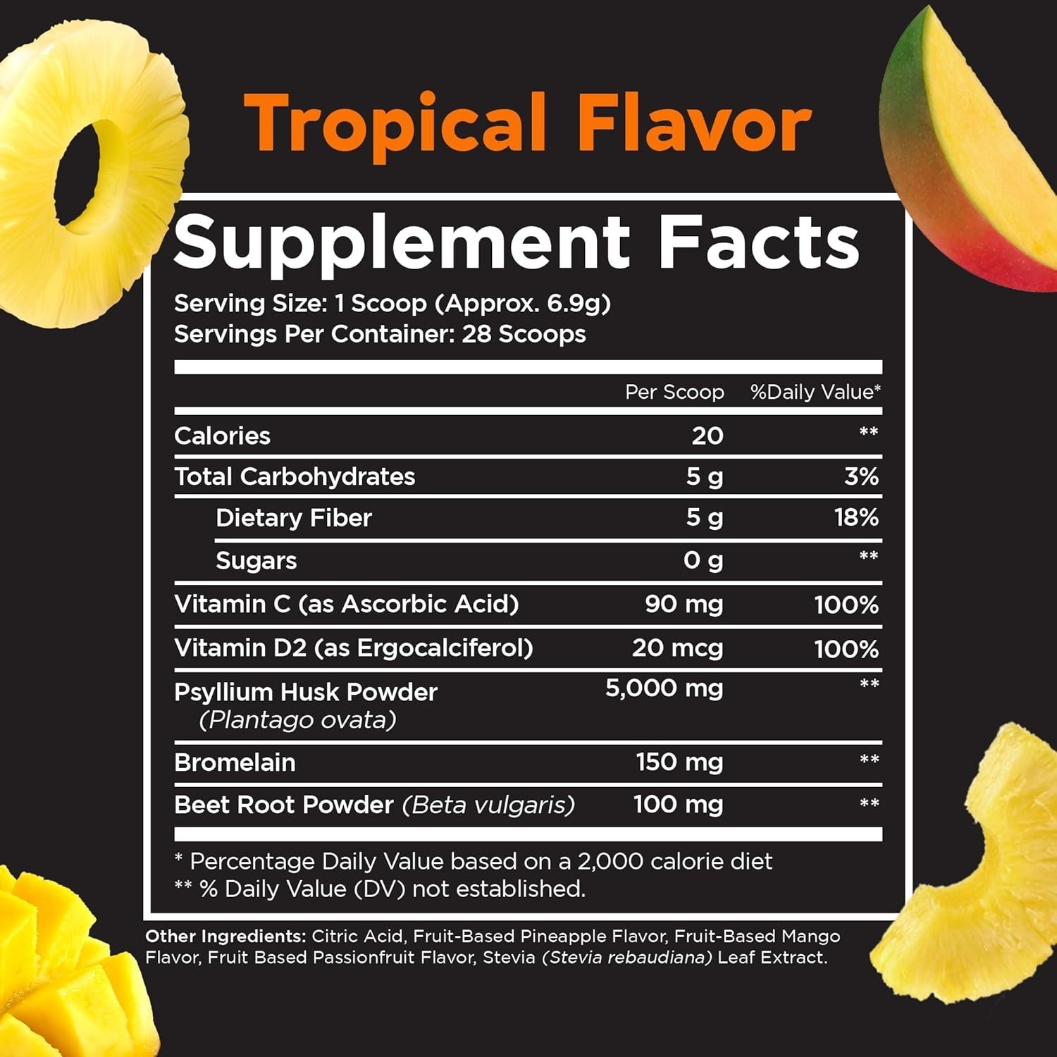 Pinch Magic Fiber Supplement Powder | Tropical Flavored Psyllium Husk Powder …