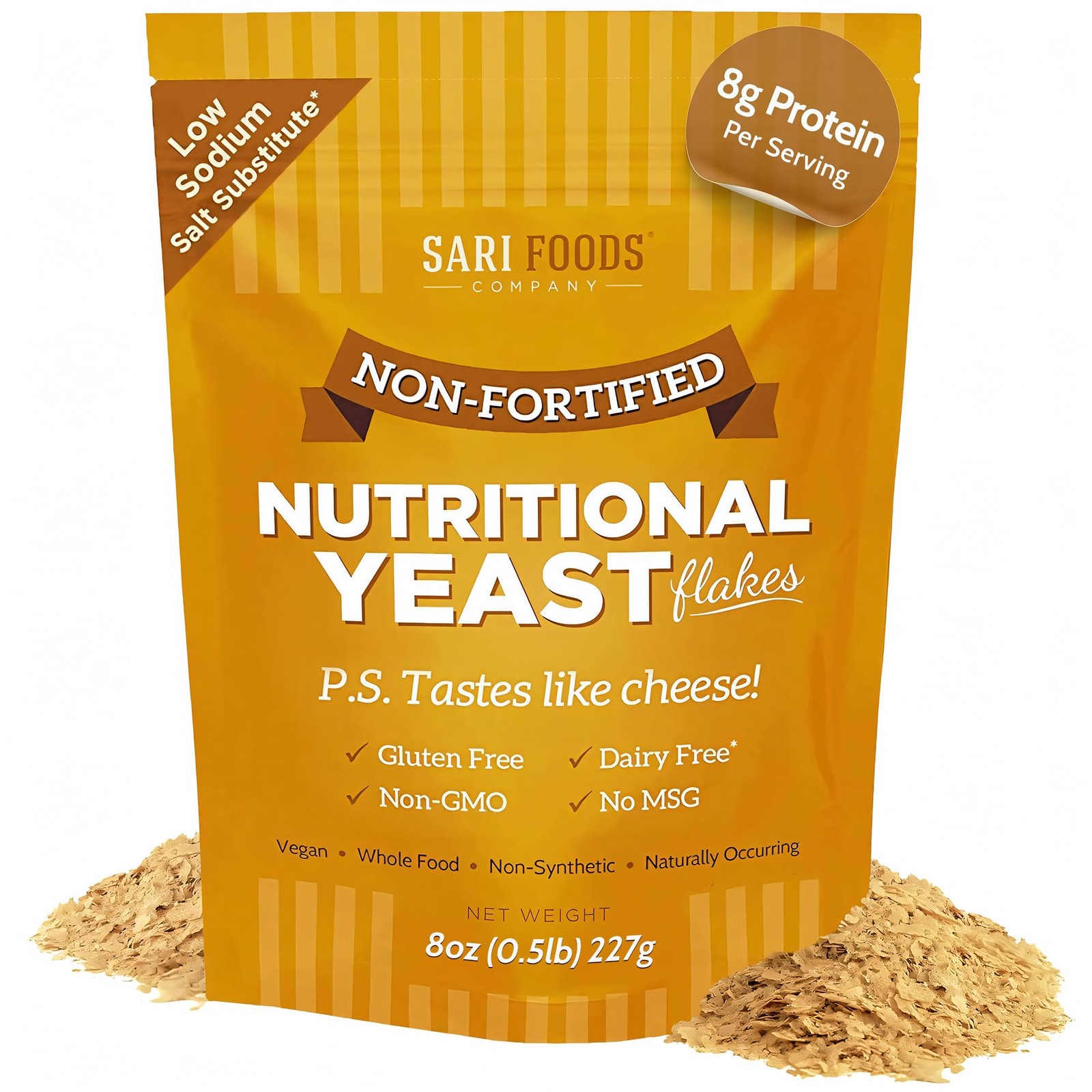 Sari Foods Non-Fortified Nutritional Yeast 8 Ounce (Pack of 1), Original