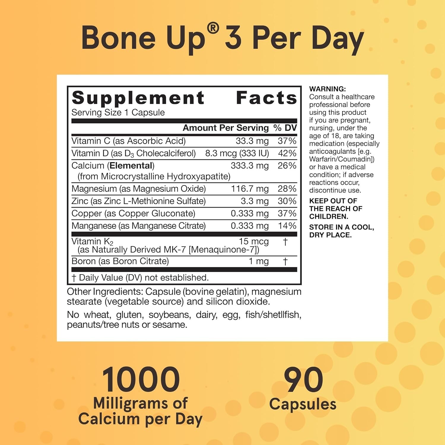Jarrow Bone-Up 3 Per Day, Includes Vitamin D3, K2 90 Capsules Each (Pack of 4)