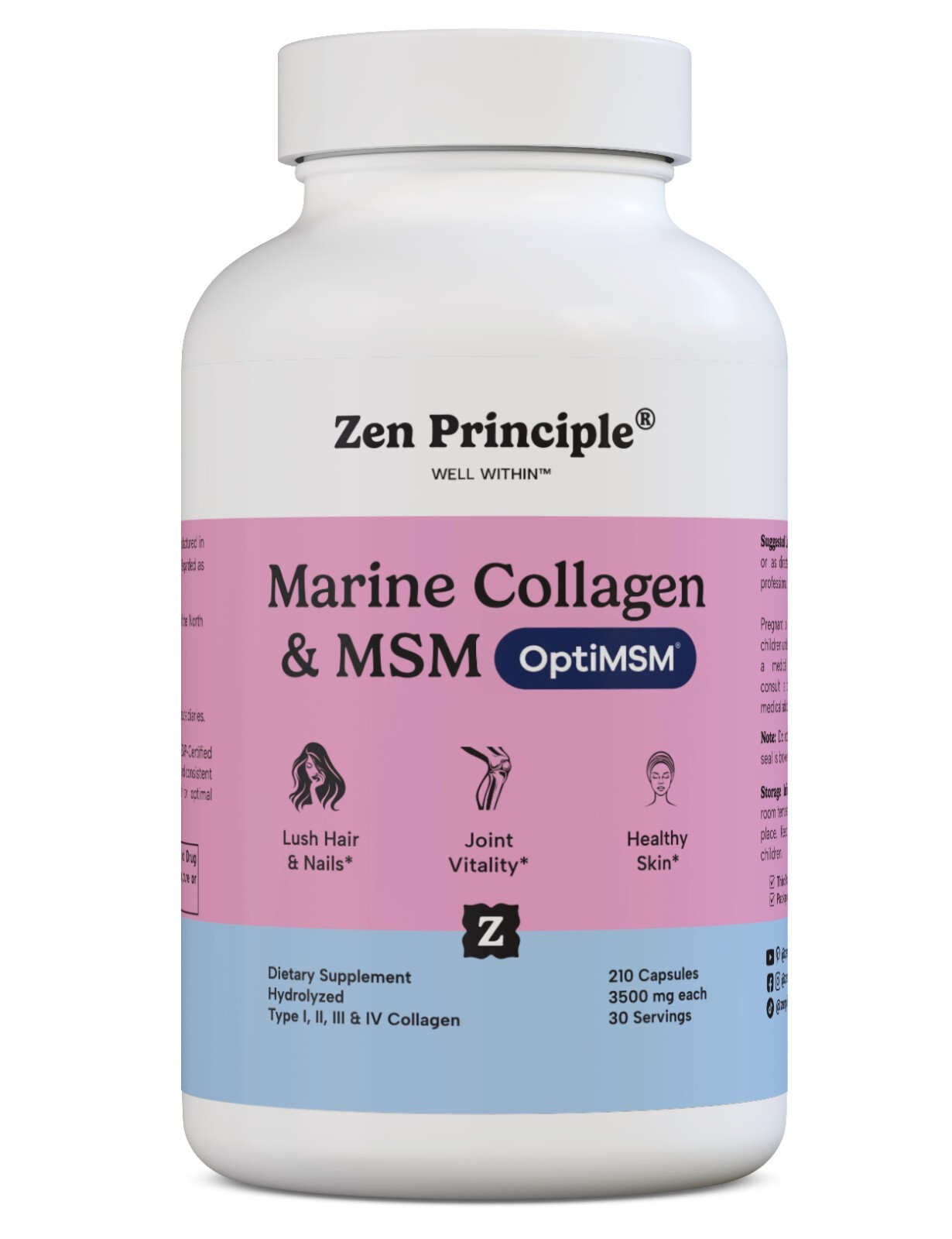 Marine Collagen Peptides Powder with OptiMSM® Supplement. 210 Capsules.