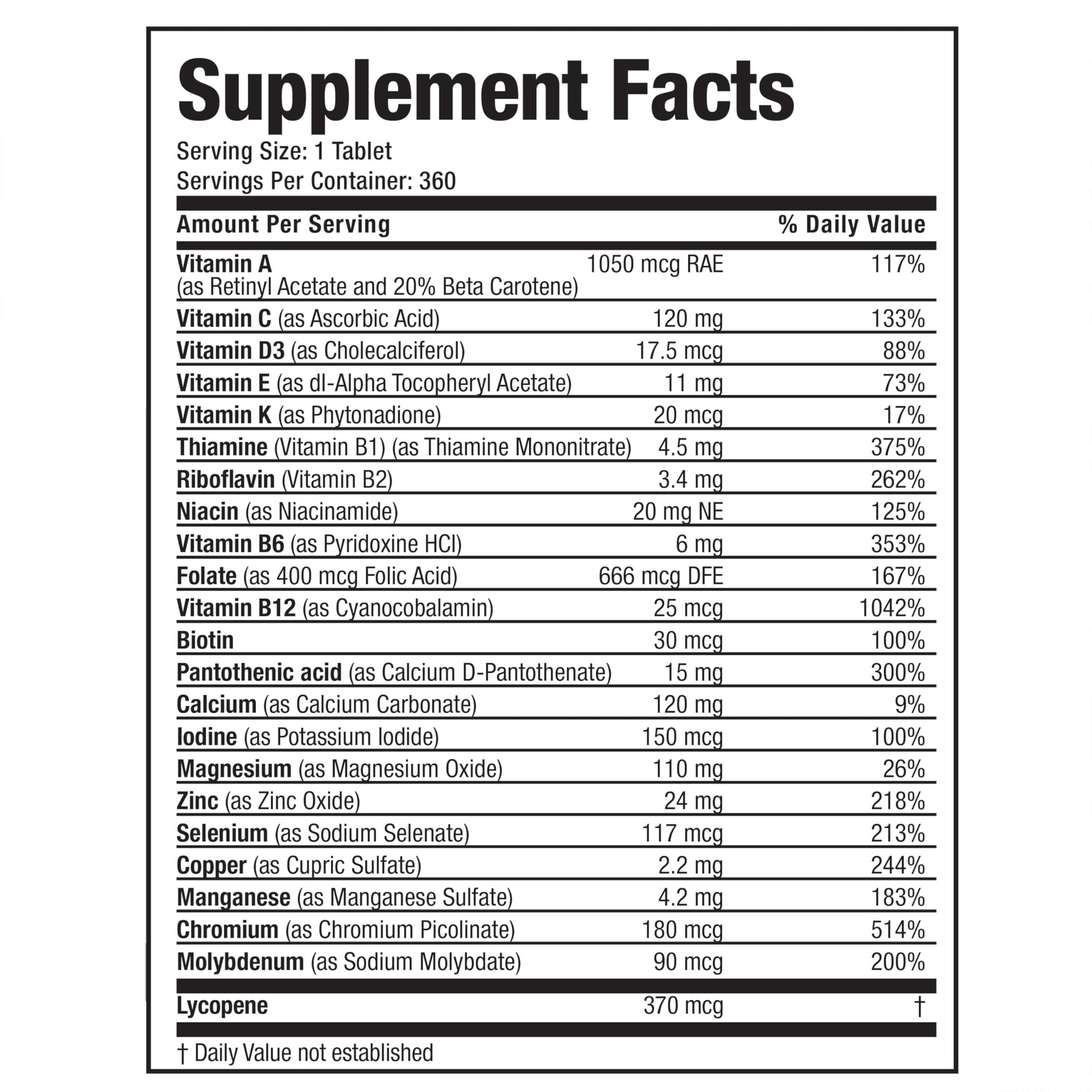 Bronson ONE Daily Mens 50+ Complete Multivitamin 360 Count (Pack of 1)