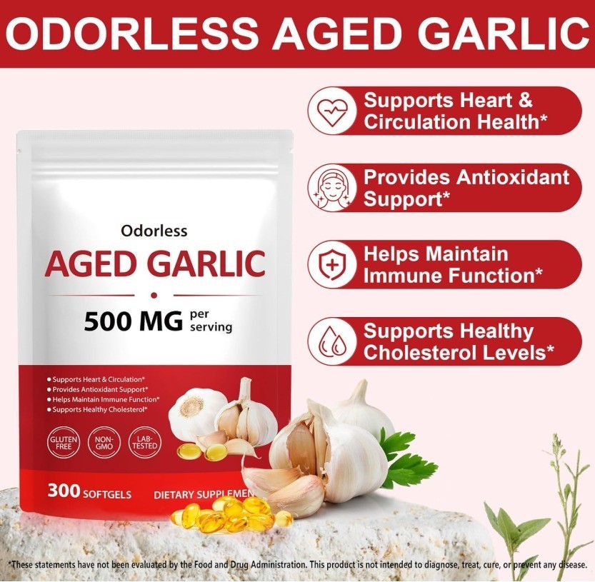 Oderless Garlic 7500 Mg Per Servings,300 Softgels,2 Years Aged Garlic Extra