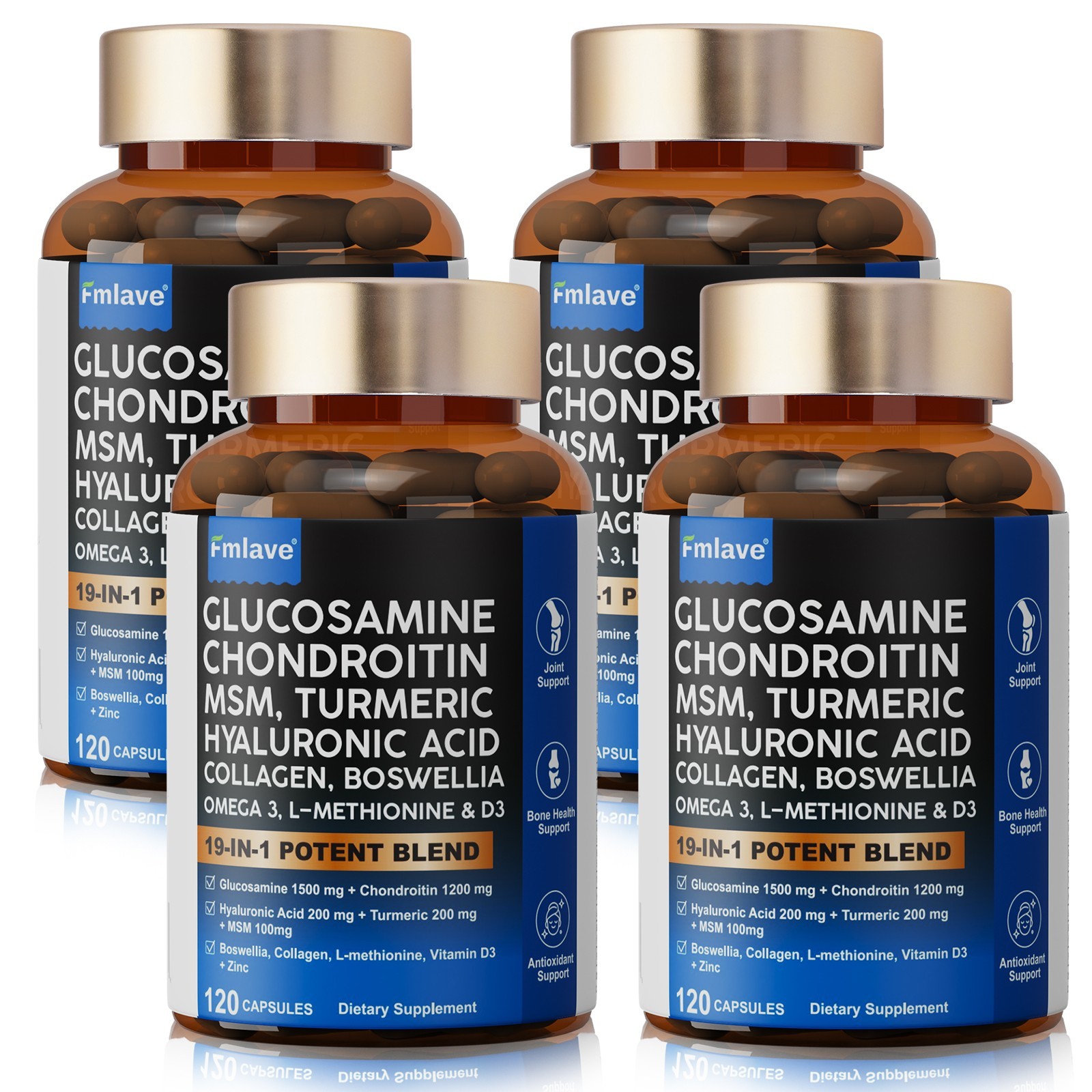 4pc 19-in-1 Joint Formula Glucosamine Chondroitin MSM Turmeric & Hyaluronic Acid