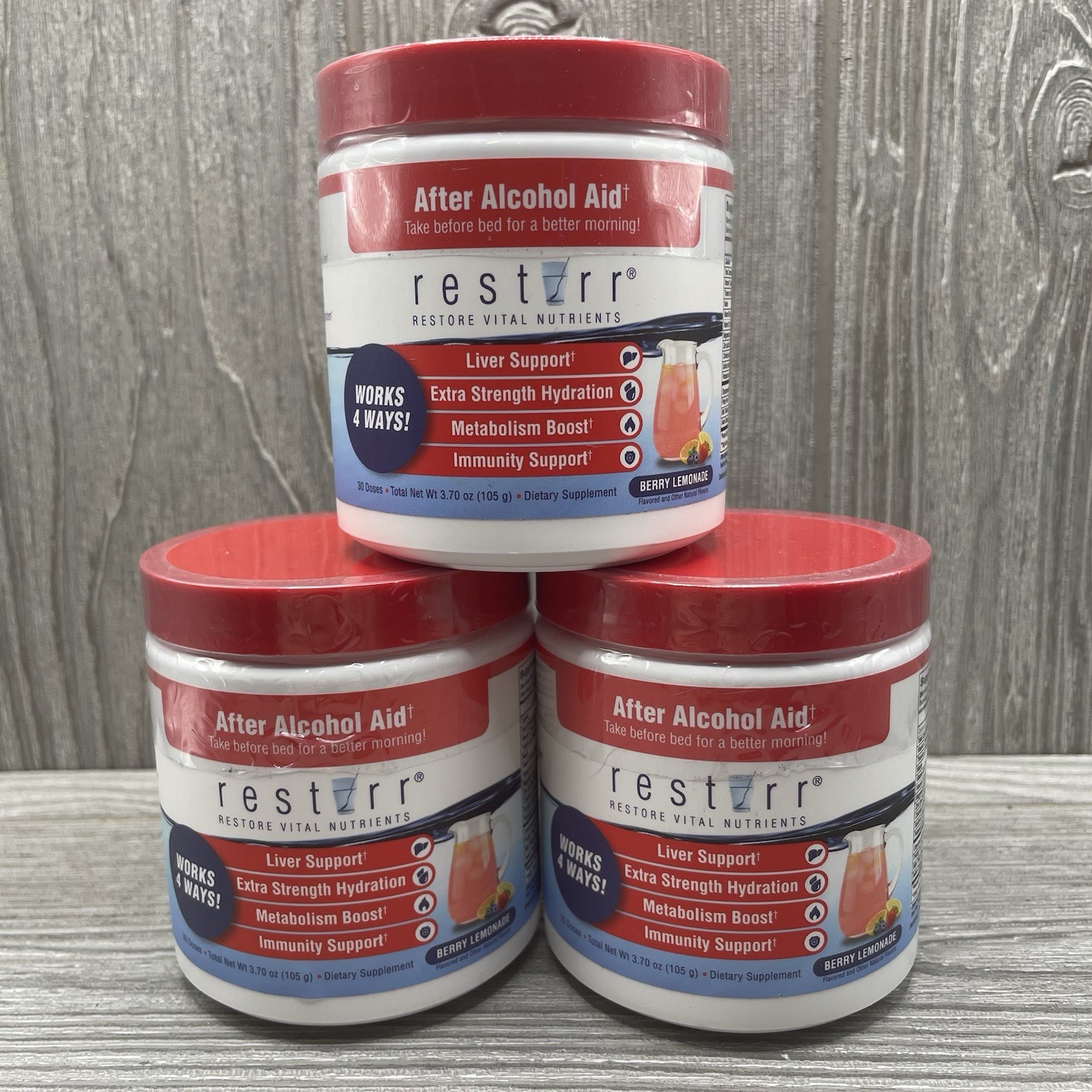 3 x Restirr After Alcohol Aid & Recovery Supports Liver & Hydration 30 servings