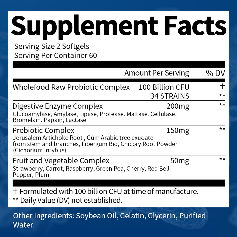 120Pcs Raw Probiotic Enzyme Capsules 100 Billion CFU Digestive Health Supplement