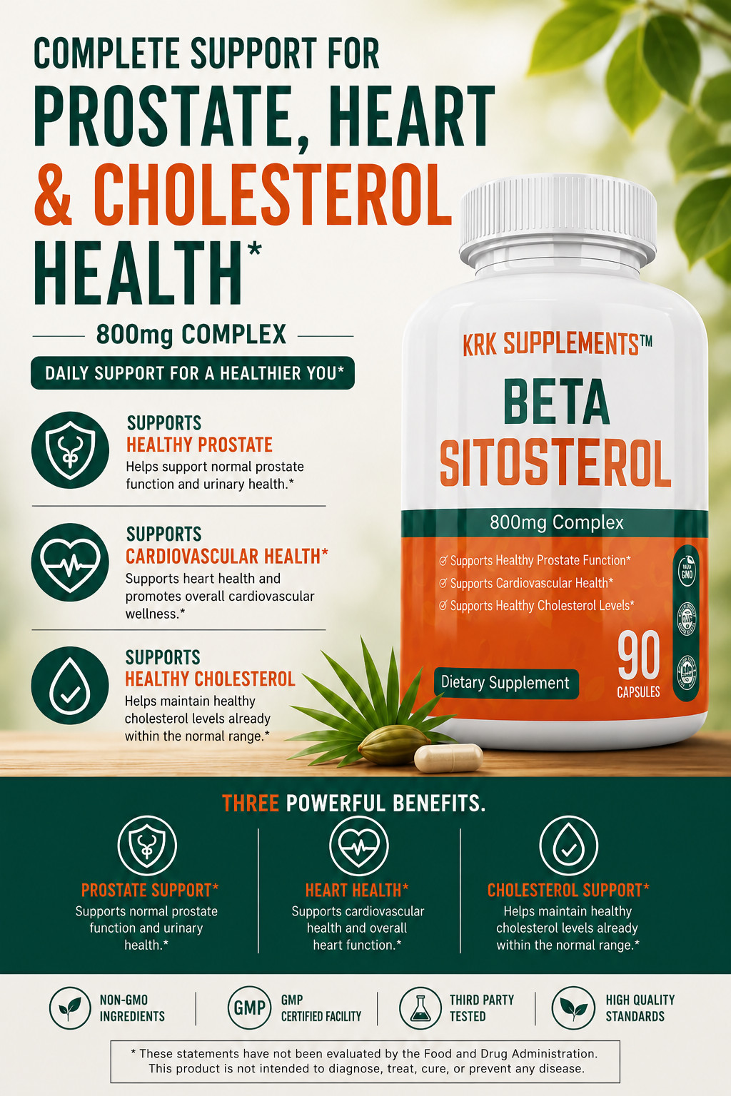 1 btl Beta Sitosterol 800mg Prostate Support Urinary Bladder KRK Supplements