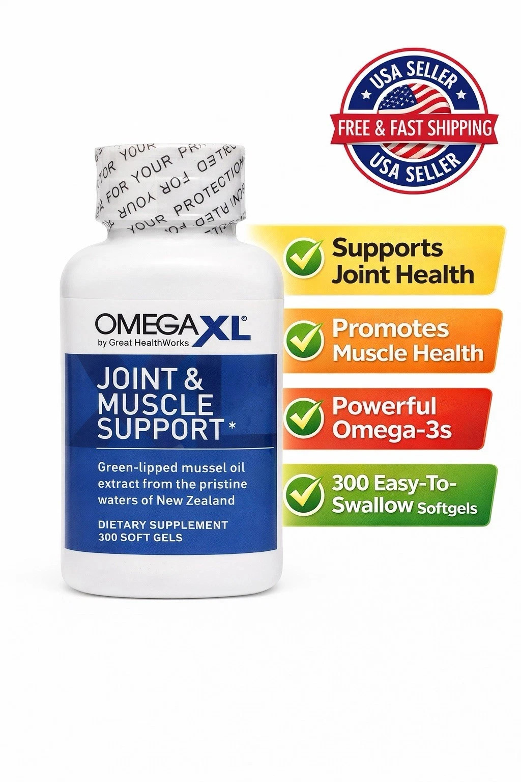 OmegaXL Joint & Muscle Support 300 Softgels Pain Relief Fast USA Seller