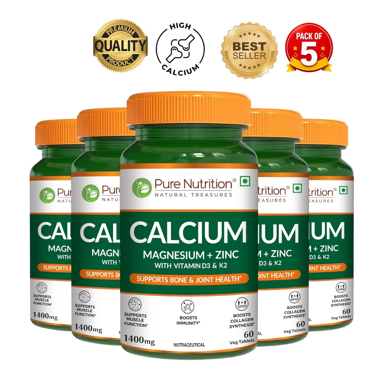 5 Pack Pure Nutri.tion Calcium Citrate Tablets 300 Ct