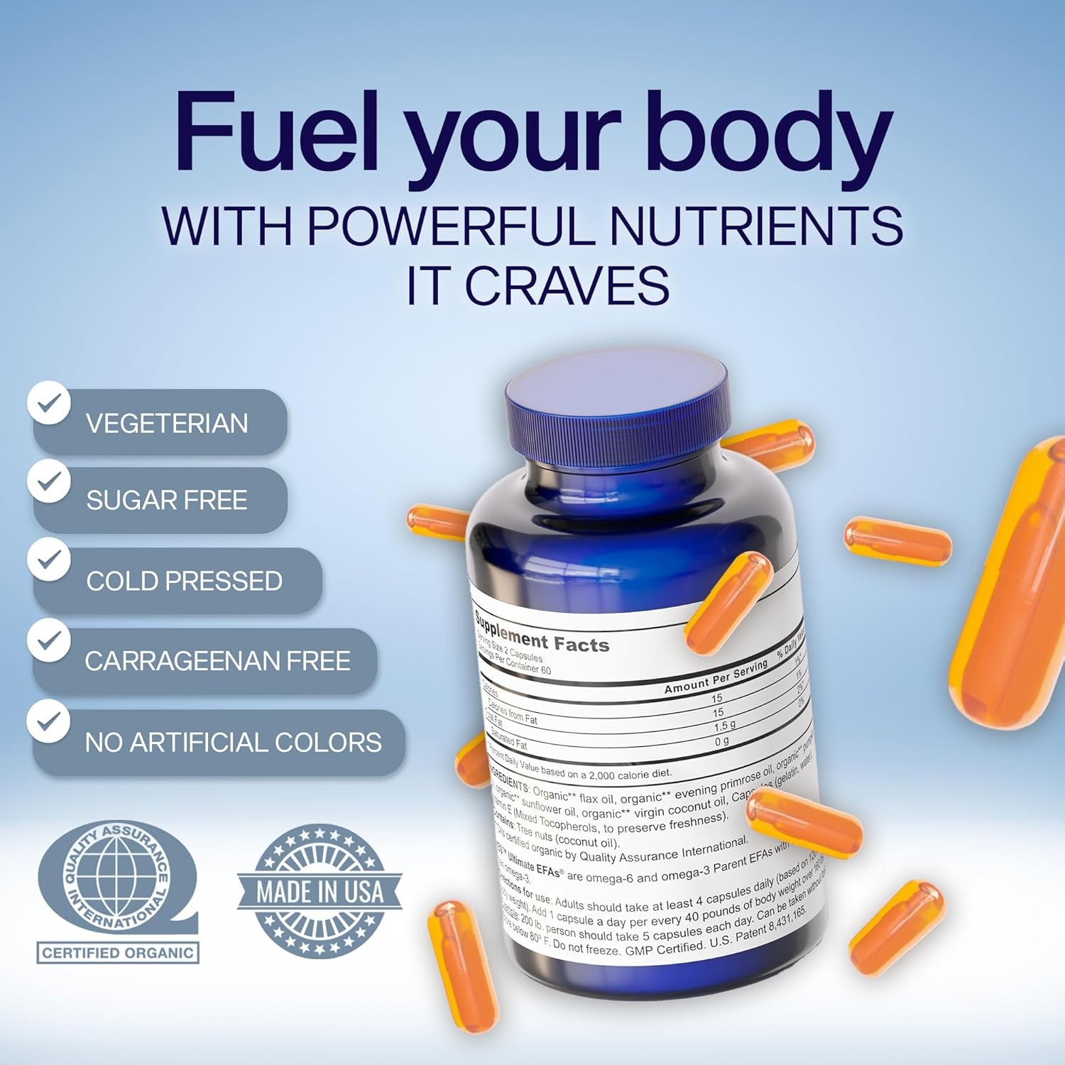 YES Plant Based Omega 3 & 6 Fish Oil Alternative, Burpless – Heart, Skin, Eye &