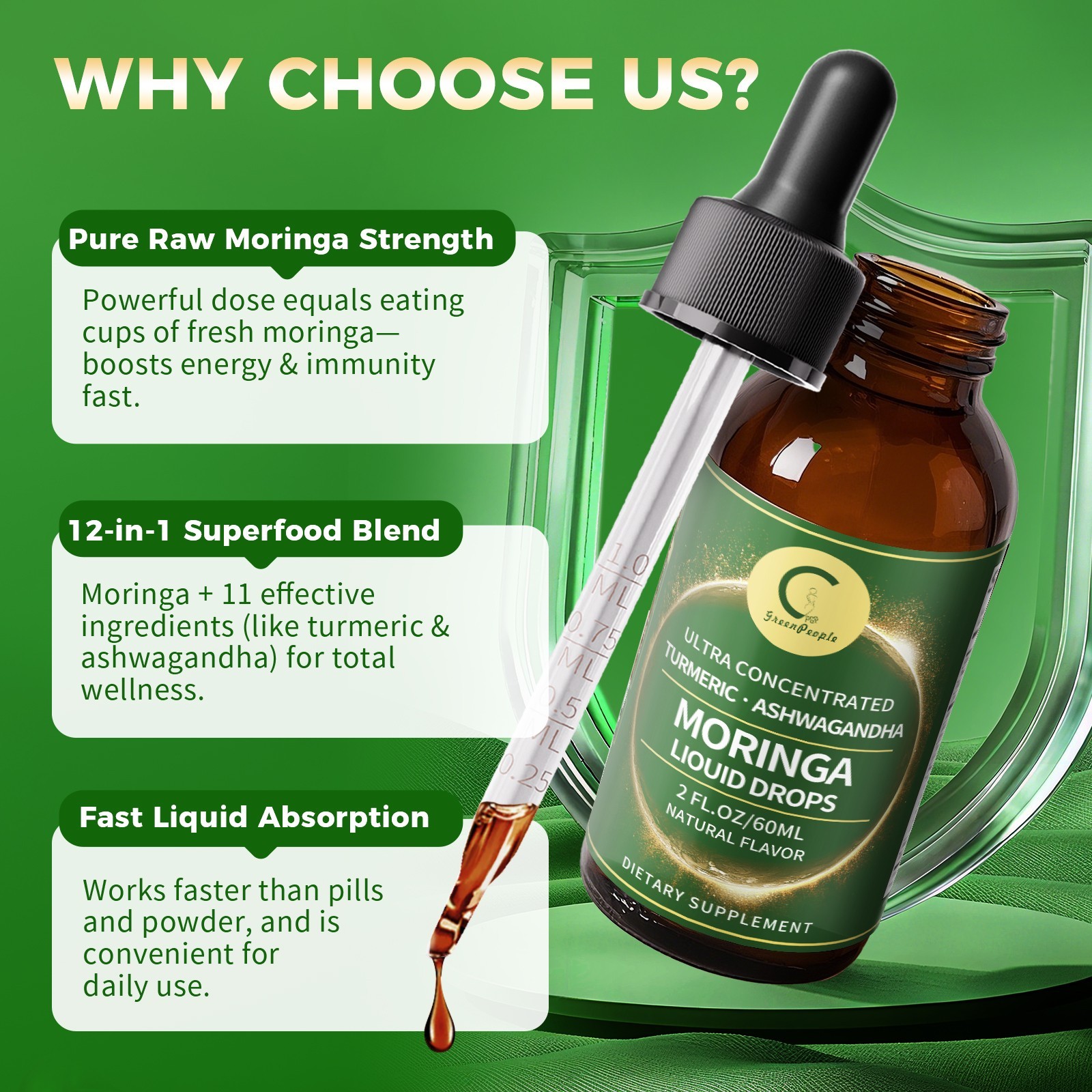 Liposomal Moringa Drops Vegan Liquid Supplement for Energy, Immunity & Skin