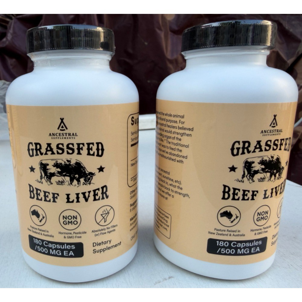 2 bottles Ancestral Supplements Grass Fed Beef Thyroid 500 Mg 180 Capsules
