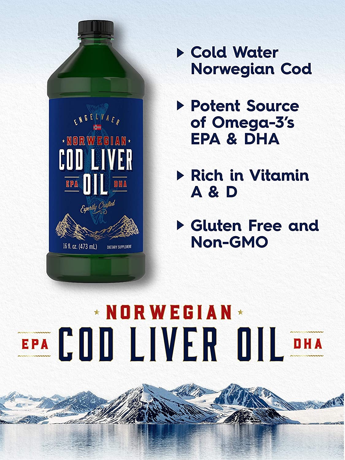 Cod Liver Oil Norwegian 16 fl oz 3 Bottles | Non-GMO, Gluten Free | by Carlyle