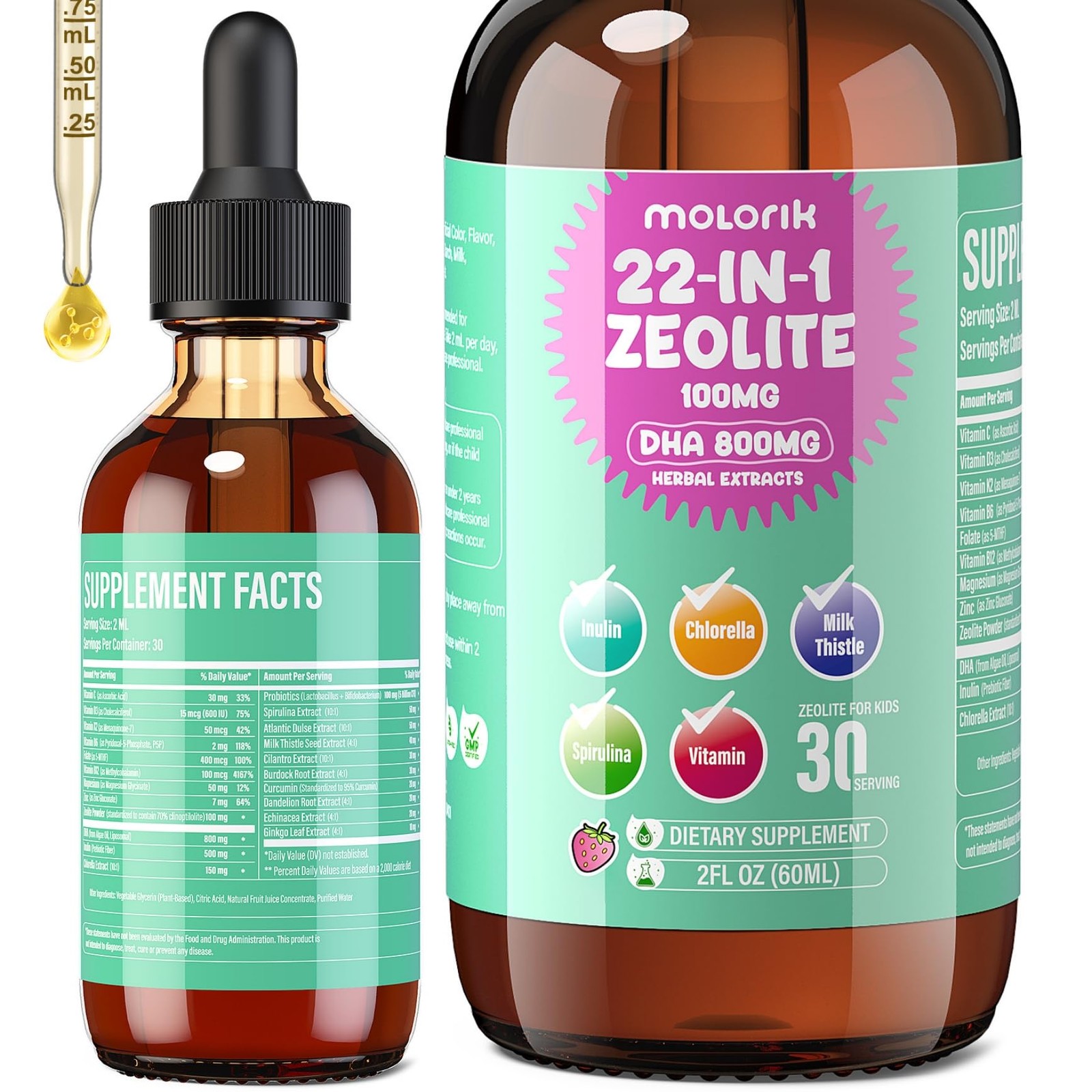 Zeolite Detox for Kids and Adults, Herbal Detox with 800mg DHA, 500mg Inulin,…