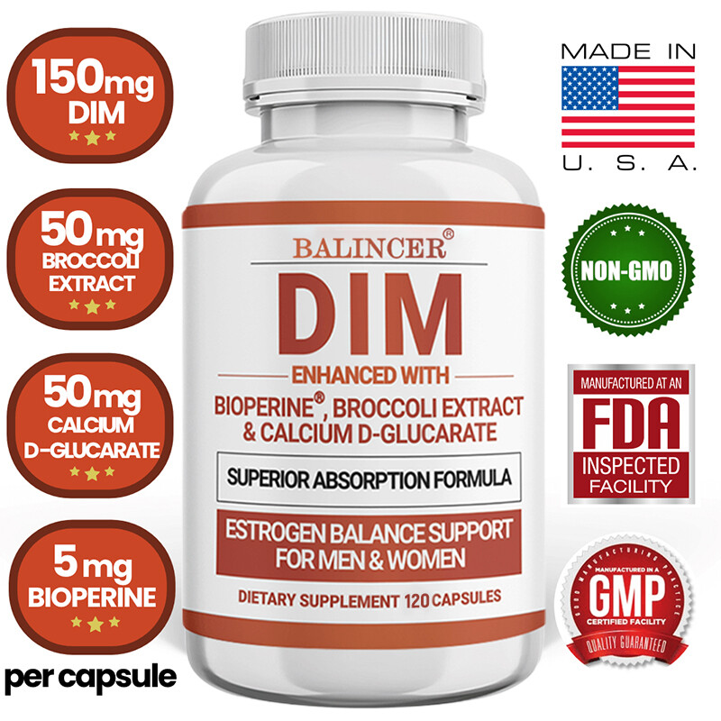 DIM (Diindolylmethane) 150mg, 30 To 120 Capsules with BioPerine