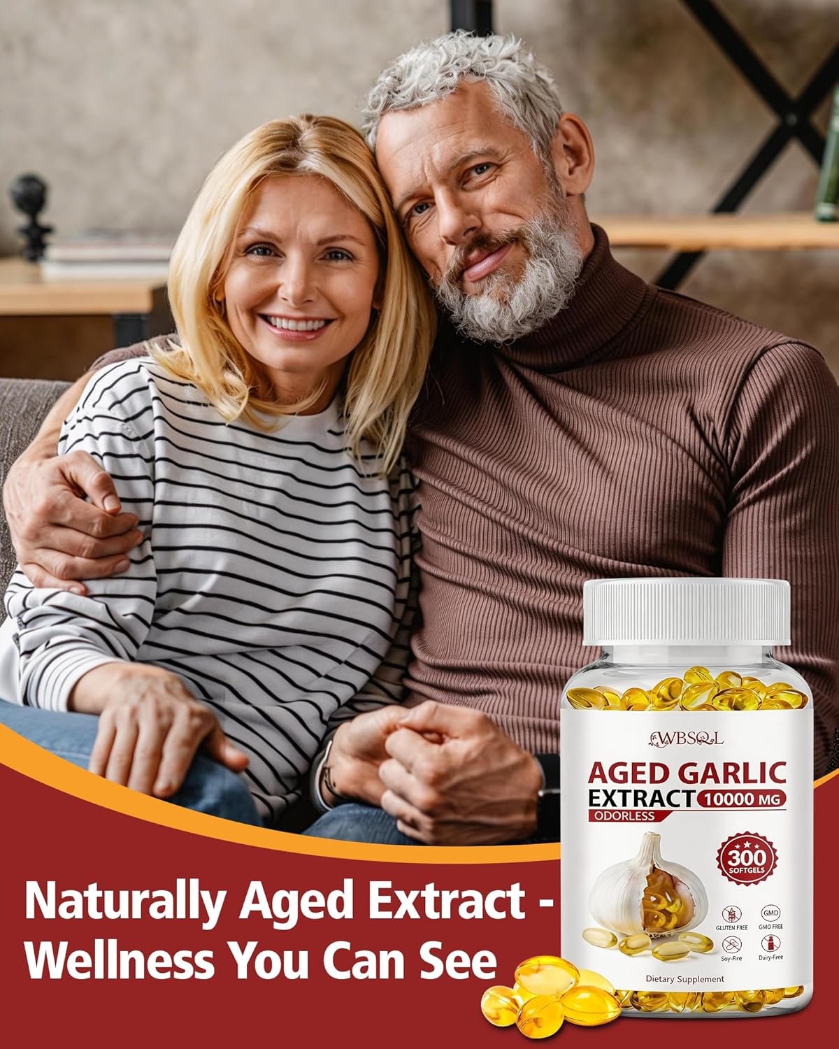 Odorless Aged Garlic Extract 10,000 mg – 300 Softgels, 2 Year Aged Garlic Supple