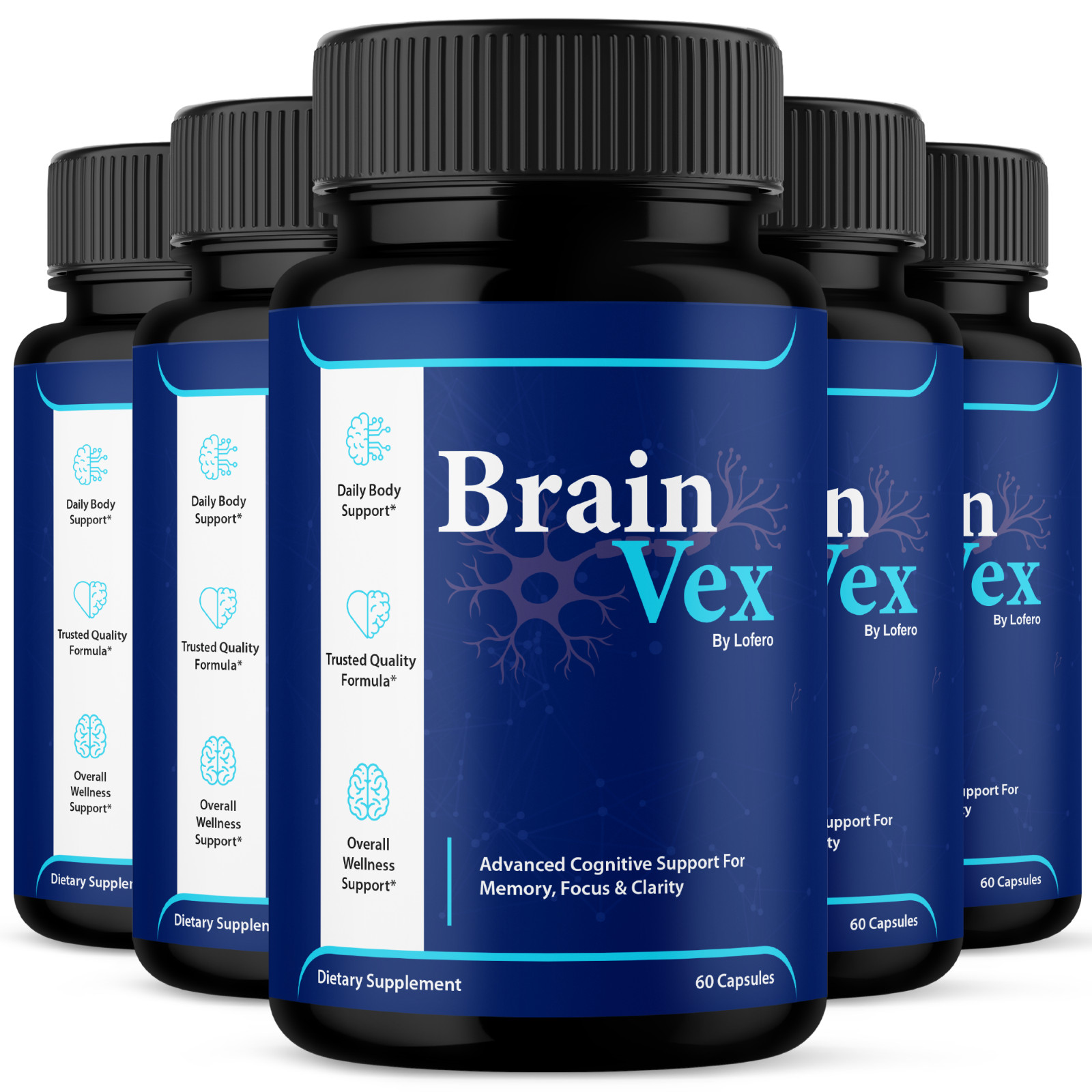 (5 Pack) Brain Vex Capsules For Memory Focus & Clarity BrainVex Pills (300 ct)