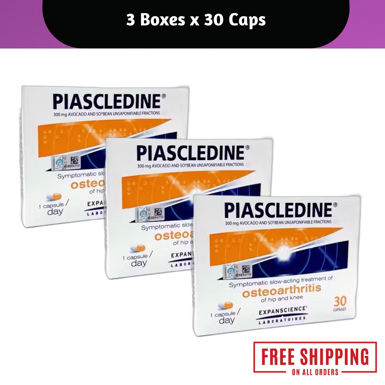 Piascledine 300mg Avocado Soybean Extract Capsules | 3 Boxes x 30 Caps