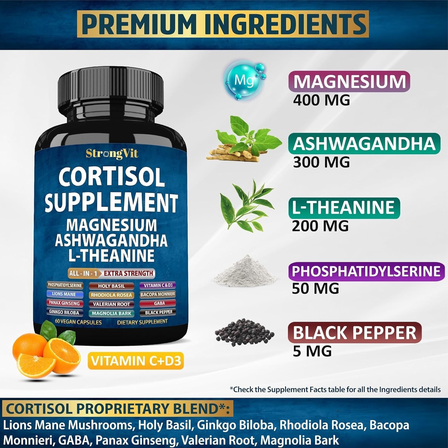 Natural Stress & Sleep Support Supplement: Magnesium, Ashwagandha – 60 Capsules
