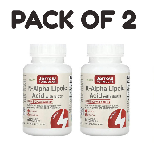 Jarrow Formulas R-Alpha Lipoic Acid 100mg + Biotin 60 Capsules PACK OF 2