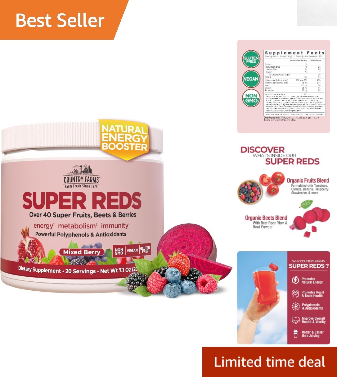 Super Reds – Mixed Berry Superfood Blend with 48 Nutrient-Packed Fruits