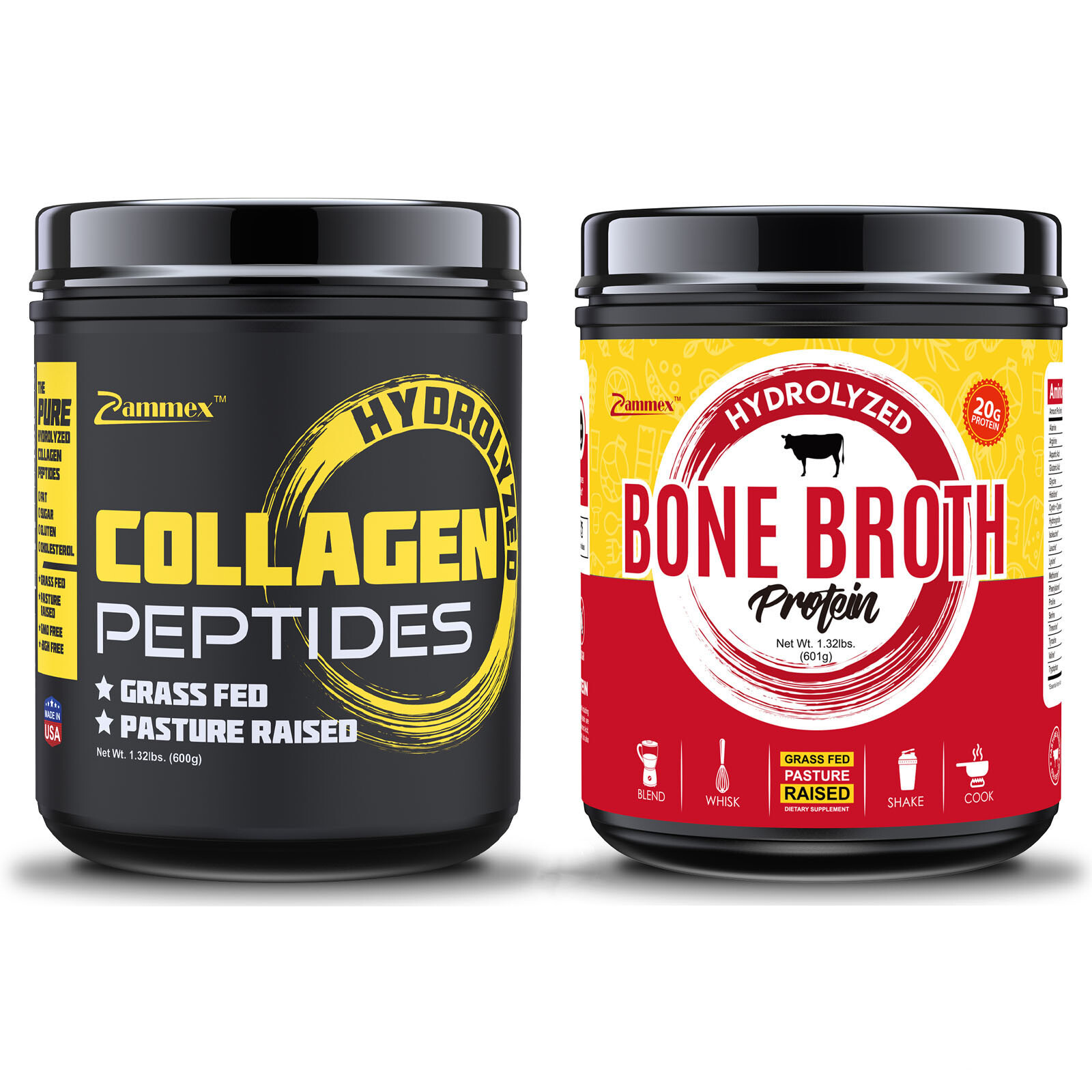 Grass Fed Bone Broth Protein & Collagen Powder Hydrolyzed Peptides Types I & III