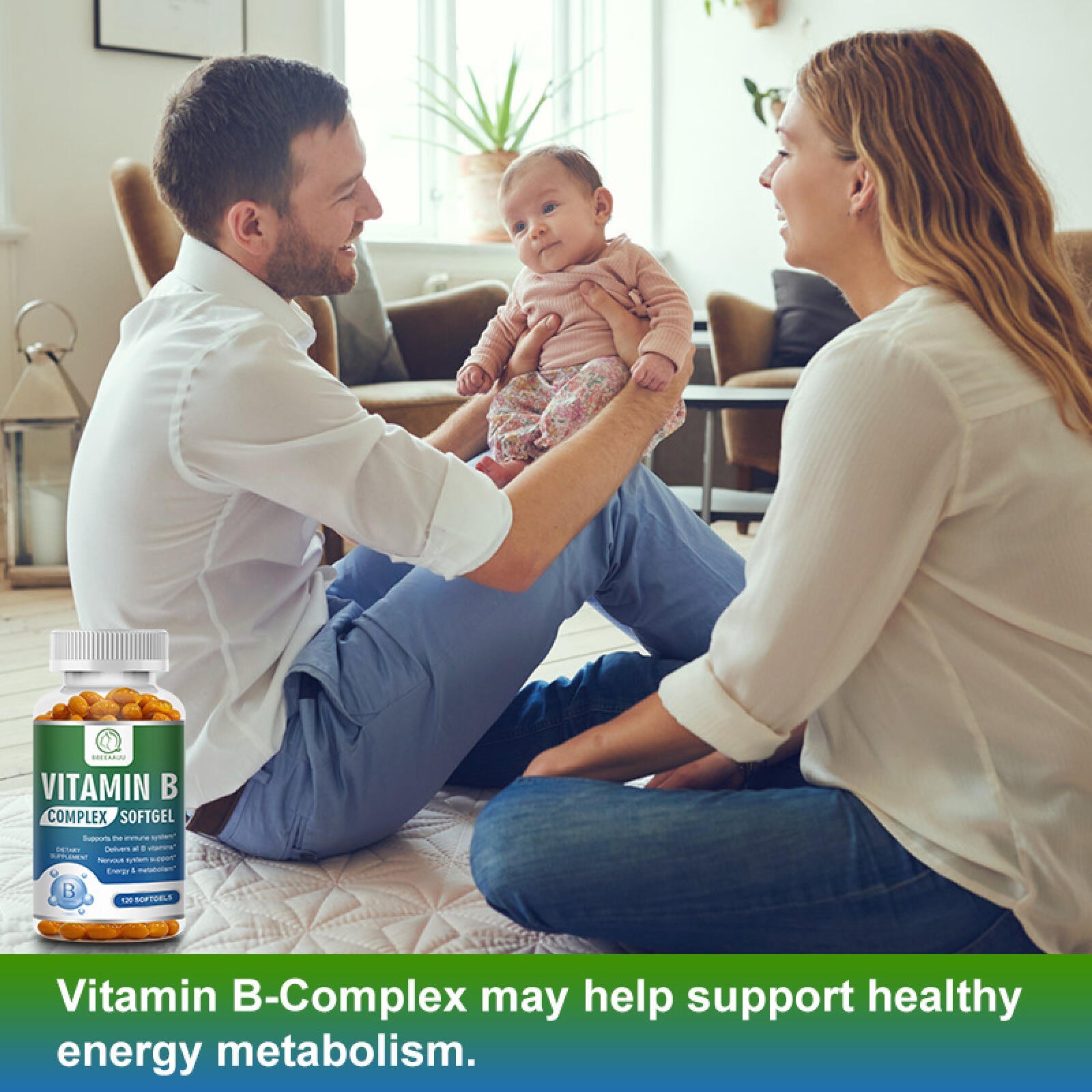 Vitamin B Complex 120 Capsules B1,B2,B3,B5,B6,B7,B9,B12, Immune Support Pills