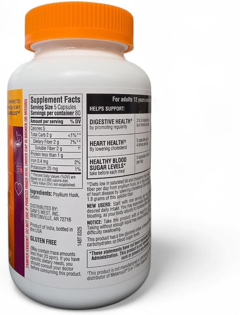 Digestive Health Essential: 400 Count of Member’s Mark Natural Psyllium Capsules